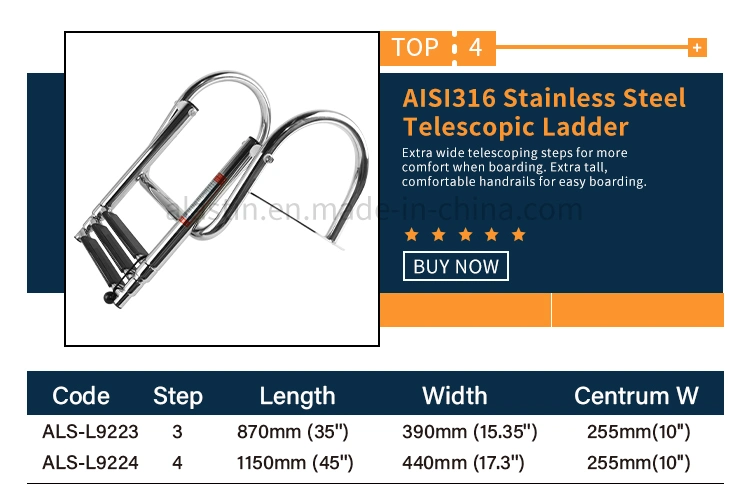 Alastin 316/304 Stainless Steel Pool Boat Ladders Heavy Handrail Ladder with Double Tube Step Marine Ladder