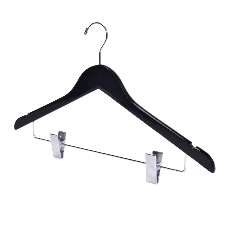 2021 Fashion Custom Black Color Wooden Clothes Coat Pants Hangers Racks with Clips