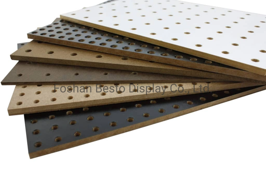 Popular Wall Mounted MDF Pegboard with Hardware Hooks for Retail Shop Wall System, Like Coffee Shop, Stationery Shop, Toy Store, Gift Store.